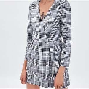 Zara Plaid Blazer Dress Grey Checkered Mini Dress XS